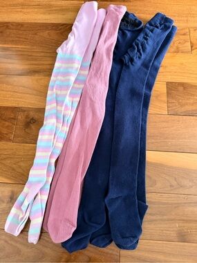 Kids' Cotton Blend Tights - Pink, Navy & Pastel Stripe size 8-10